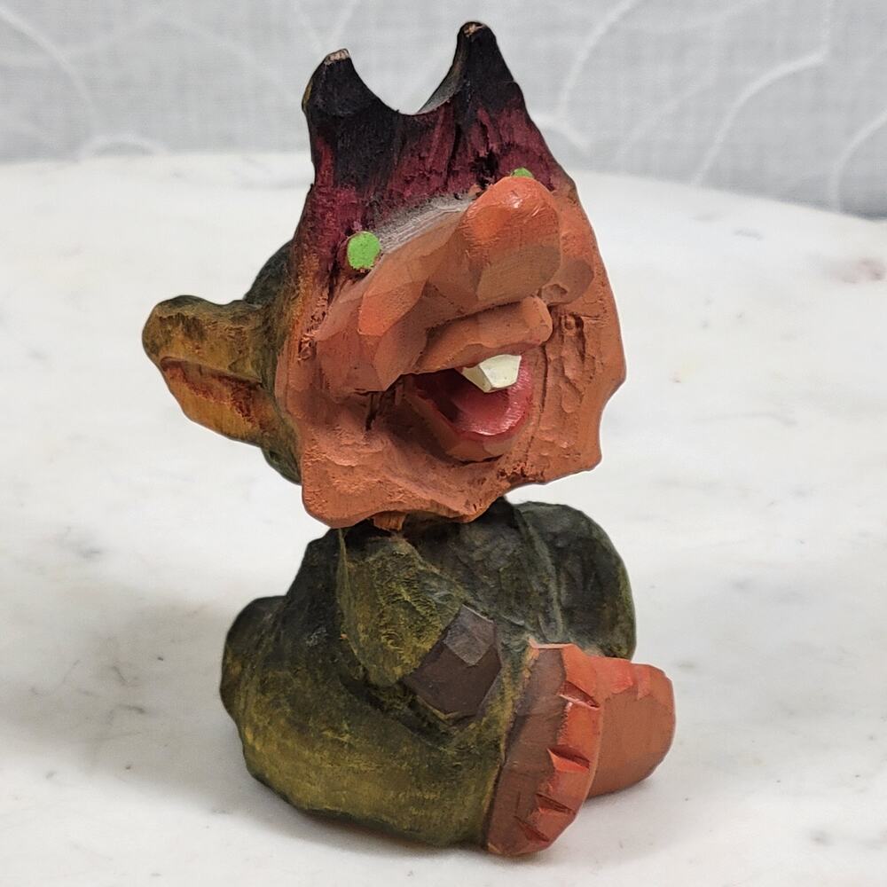 Vtg Henning Norway Hand Carved Troll Figurine Wood Folk Art Scandinavian 3.5”